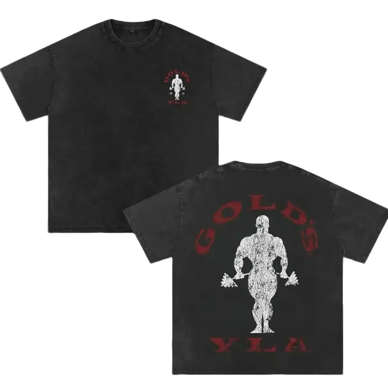 Black   Golds YLA Old School Bodybuilder Weightlifter Vintage Grunge Gym Graphic T Shirt Oversized Cotton Crewneck Tee Streetwear Top for Alt Retro Fitness Streetwear Fans and Casual Daily Outings 8