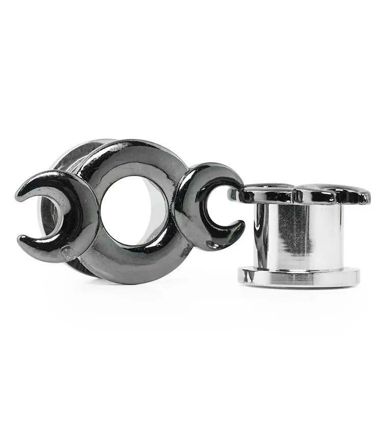 Crescent Moon Stainless Steel Screw Back Tunnels