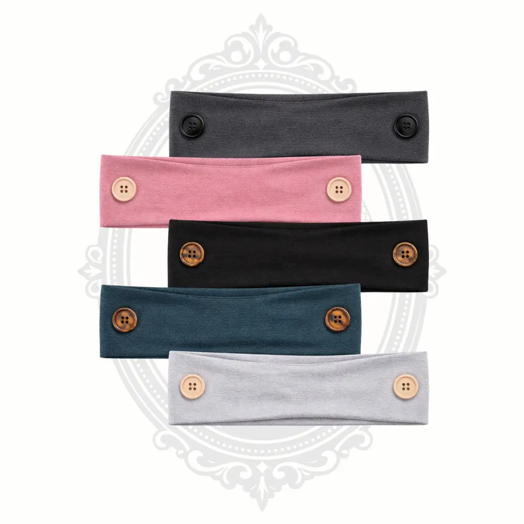 Unisex Plain Wide Band Headband - Soft T-Shirt Fabric with Built-In Buttons for Mask Strap Relief, Wide Headbands for Daily Wear, Relieves Pressure From Mask Straps, Assorted Colors Hair Accessory