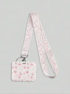 Y2K Style Cute Cherry Polyester Lanyard Keychain Set with ID Holder & Wristband, Perfect for Gym, USB, Badges, Casual Design, Keychain Accessories