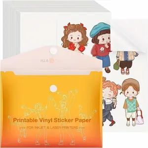 100 Sheets HTVRONT Printable Vinyl Sticker Paper - Glossy/Matte Waterproof, Fast-Drying & Jam-Free Inkjet Printer Compatible, -Curl Self-Sealing OPP Bag & -Like Backing for DIY Crafts, Decals, Laminating (Compatible with Laser Printers