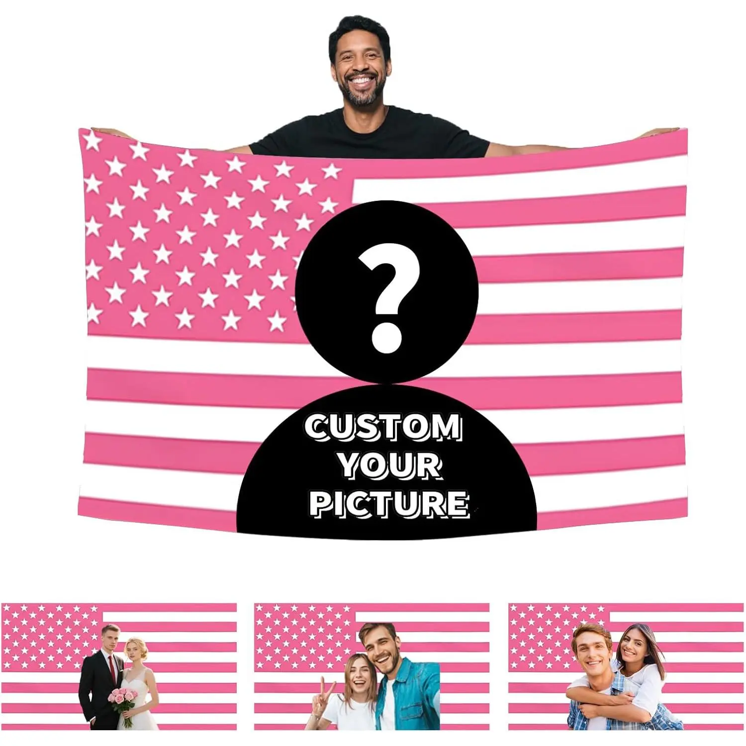 Custom American Flag  Personalized Pink Flags Customizable Flag with Photo Text Funny Poster for Bedroom Livingroom Dorm