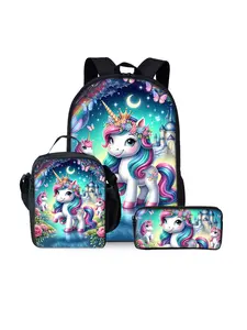 My Little Pony pattern printed 17-inch backpack three-piece set (single-layer backpack + shoulder strap lunch bag + single-layer pencil case)