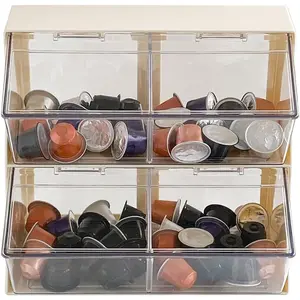 Large Coffee and Tea Organizer with Lid Plastic Creamer Holder for Coffee Bar Coffee Accessories Storage Box for K Cups Coffee Pod Sugar Bags Drinking Straw White