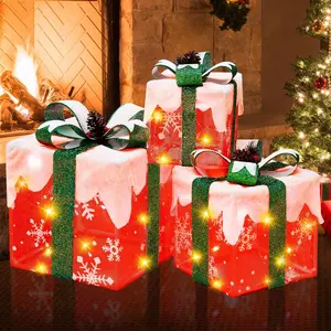 Christmas Lighted Gift Boxes, Set of 3 Pre-lit LED Light Up Present Boxes Outdoor Christmas Decorations Ornaments for Yard Indoor Xmas Tree Decor, Solutions