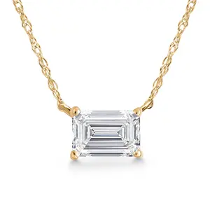 Gem Stone King 10K Yellow Gold 6X4MM Emerald Cut Gemstone Birthstone Pendant Necklace For Women | Gold Necklace for Women | 18 Inch Rope Chain | Fine Jewelry Gift for Her Mom Wife