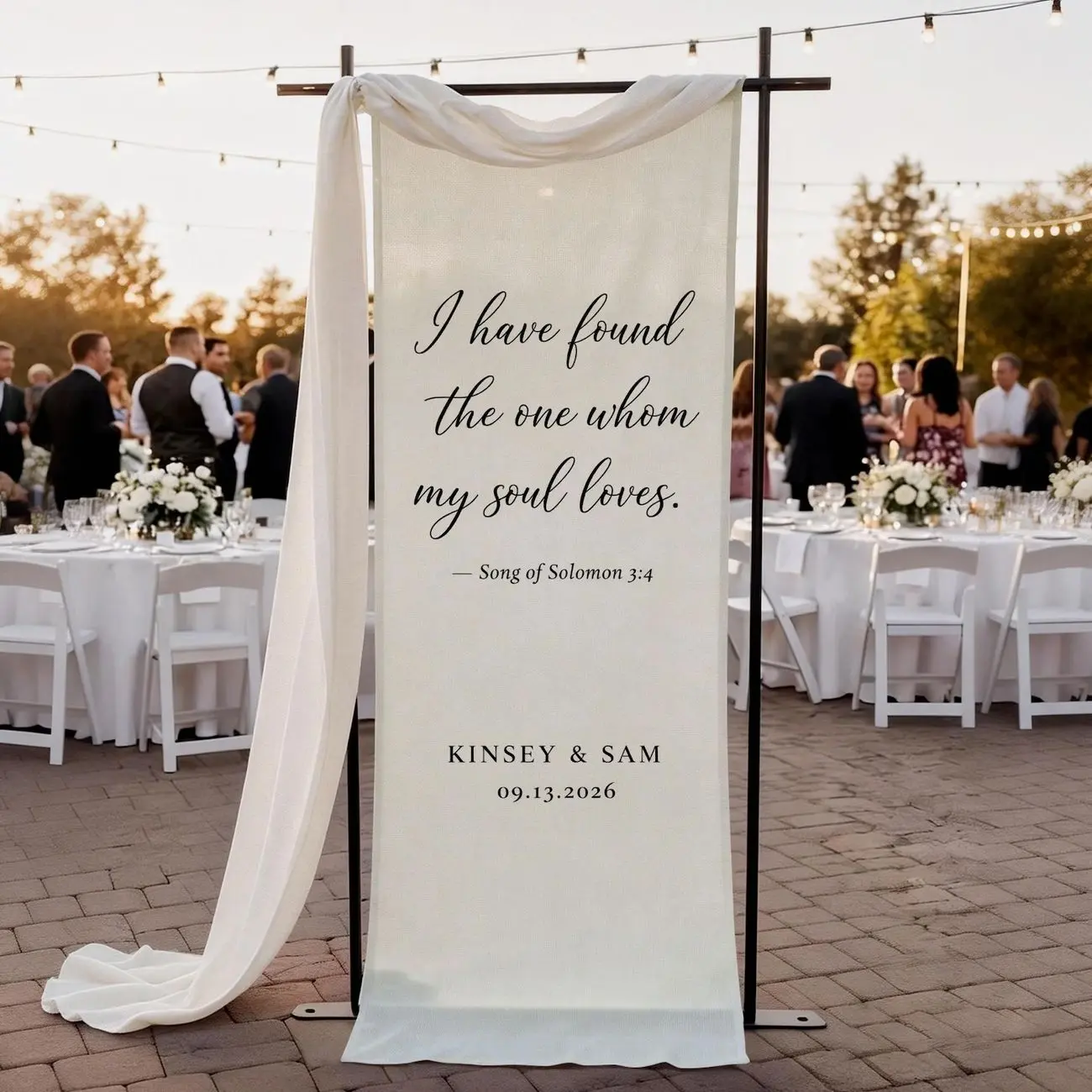 Religious Wedding Banner Linen: Personalized Song of Solomon 3 4 Scripture Ceremony Sign
