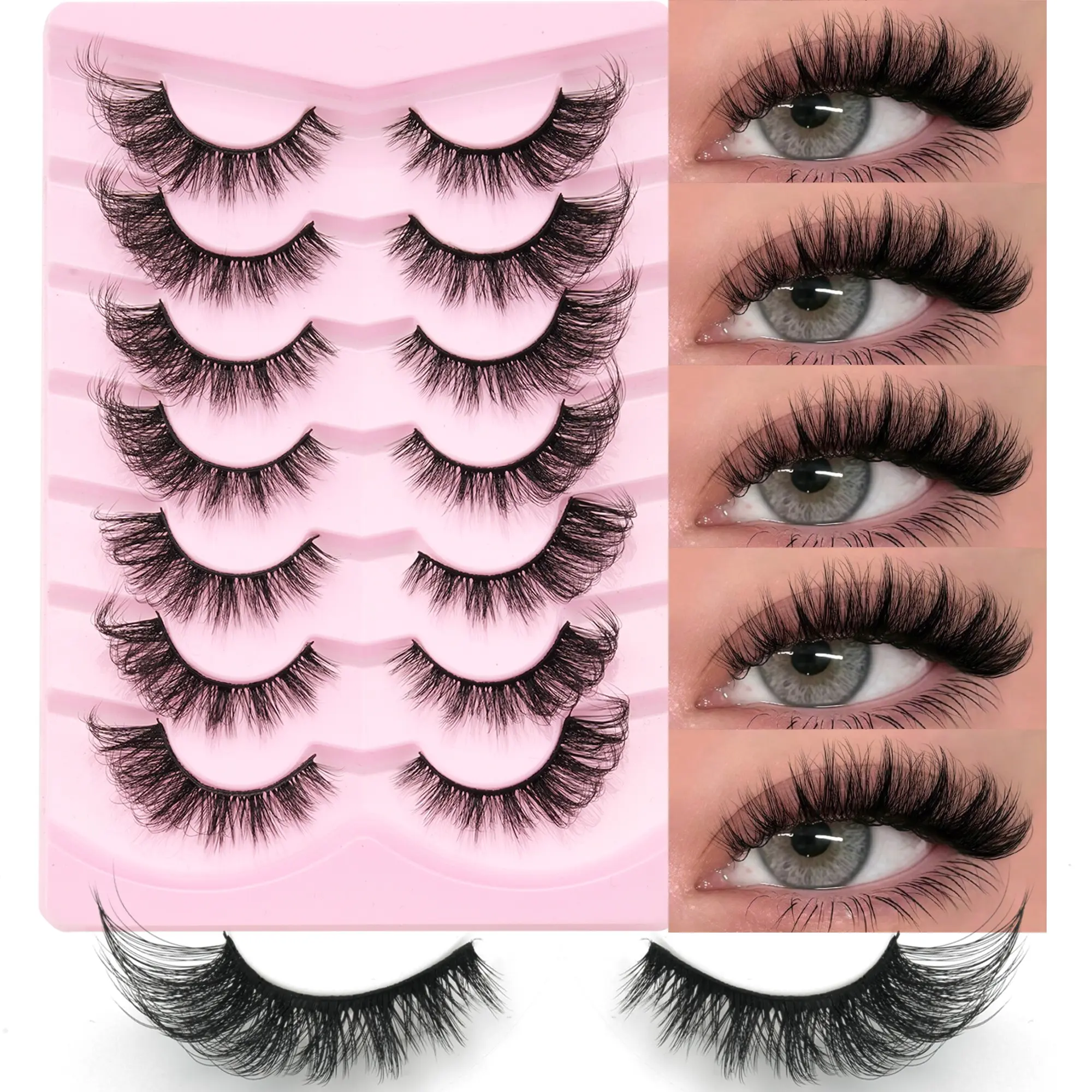 7 Pairs Natural Fluffy 3D False Eyelashes, Fluffy Volume Eyelashes, Soft Fluffy Lashes, Durable Band, Reusable, Suitable for All Occasions, Beginner Friendly, Cat Eye Style