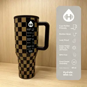 HydroJug 40 oz Brown Plaid Insulated Mug with Handle, keeps cold and hot for hours, stainless steel travel cup, leak-proof, BPA-free, fits in cup holders, for iced coffee, car, office water bottle outdoorfun