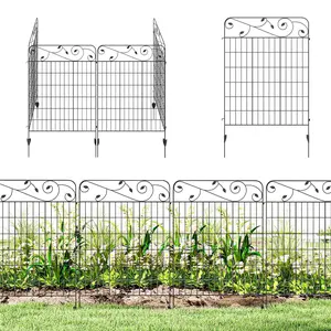 Garden Fence, 4 Pack Steel Fence Panels, 11.5' L x 43" H, Rust-Resistant Decorative Border Flower Edging for Yard, Landscape, Patio, Outdoor Decor, Square Vines