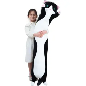 Giant Cat Pillow Plush Cartoon Kitty Sleeping Hugging Pillow, Cuddly Soft Long Kitten Body Pillow Doll Cat Cushion Toy for Kids Girlfriend (Black, 70cm/ 27.55inch)