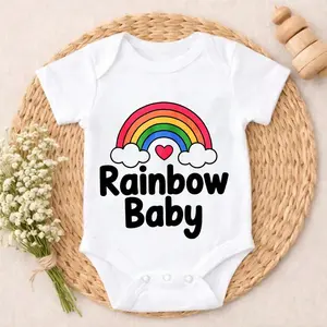 Baby Boy Clothes Soft Cotton Rainbow Print Bodysuit Newborn Valentine's Day Cute Heart Design Unisex Infant Wear