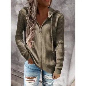 Knitted Zipper Cardigan Long Sleeve Hoodie, Casual Fashion Pullover for Women, Comfortable and Stylish Outerwear for Daily Wear