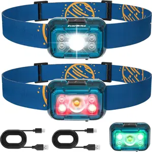 Rechargeable Headlamp, 2 Pack  Headlamp with White/Red/Green Light and Memory Function,  Lamp for Adult and  with 5 Modes, 120 Adjustable LED Headlamp for Camping, Running-Blue