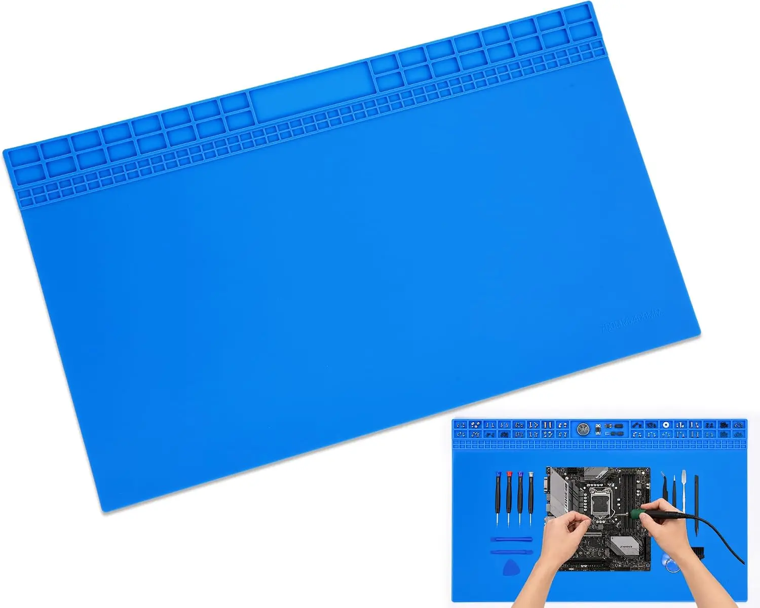 Extra Large Soldering Mat 932°F Heat Resistant Silicone Solder Mat 27.6''x15.7'' Non-Slip Large Repair Workbench Pad for Electronics Phone Watch Computer Laptop Repair BGA Soldering Iron (Blue)