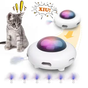 "best cat toys for bored indoor cats，Moving Feather Toys for All Breeds，USB Rechargeable，White，Entertainment with 6pcs Feathers -UFO"