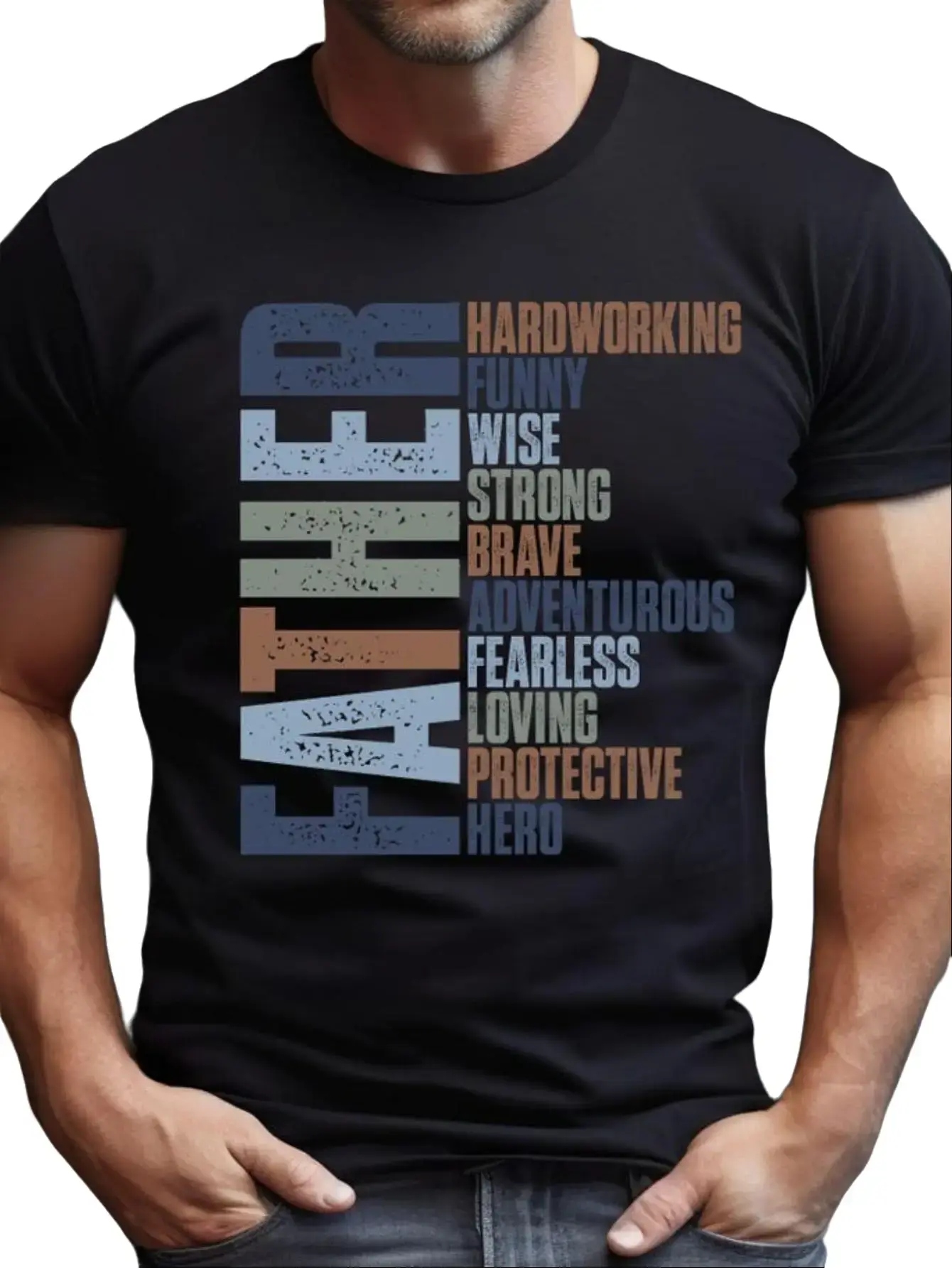Men's Retro Dad Definition Graphic T-Shirt, Breathable Cotton Short-Sleeve Streetwear Top for Father's Day Gift, Tshirt, Shortsleeve, Round Neck, Tee, Menswear