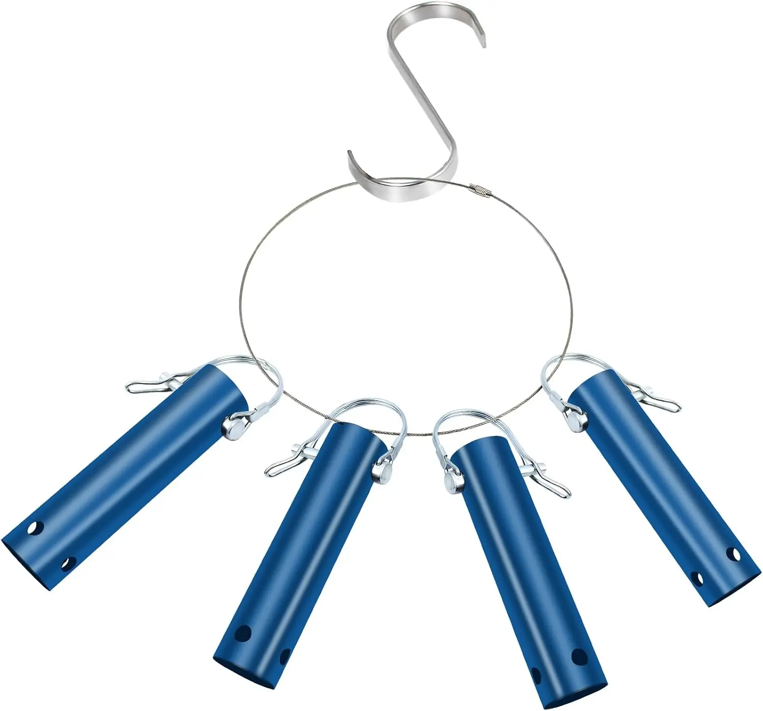 4 Pack Pool Tool Holder and Organizer,Pool Cleaning Equipment Storage with 4 Pool Tool Holder,4 Hooks,Key Chain Loop and S Shaped Hook Easy Storage Pool Cleaning Equipment Storage for SkimmersBlue