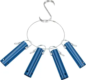 4 Pack Pool Tool Holder and Organizer,Pool Cleaning Equipment Storage with 4 Pool Tool Holder,4 Hooks,Key Chain Loop and S Shaped Hook Easy Storage Pool Cleaning Equipment Storage for SkimmersBlue