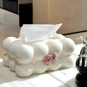 Tissue Box Living Room Light Luxury Desktop Creative Marshmallow Dining Table Napkin Storage Box Tissue Box Creative Design White (With Bowknot Opp Bag Packaging)