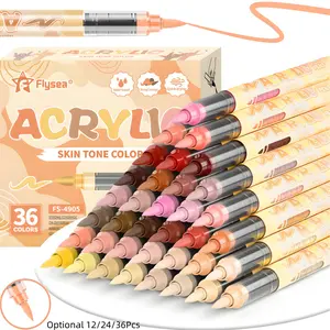 Skin Tones Art Markers, Art Marker Set, 12/24/36 Colors Straight liquid Soft Brush Tip Acrylic Paint Pens, Quick-Drying Waterproof Acrylic Paint Markers for Illustration Sketching, Wood,Glass,Fabric,Rocks Painting