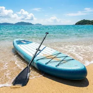Garvee Inflatable Stand-Up Paddleboard - 11-Foot Paddle Board, 33-Inch Width Paddleboard, SUP Board, 10.6-Foot Paddle Board, PVC Blue Green White Wood Grain EVA