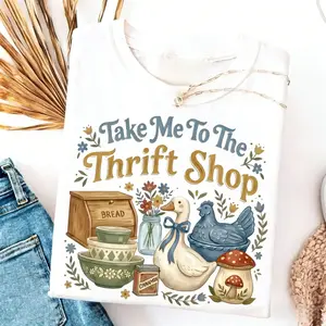 Take Me To The Thrift Shop T-Shirt, Vintage Thrifting Graphic Tee for Men Women, Retro Casual Unisex Streetwear Shirt