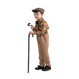 Old Man Grandpa Costume Dress For Kids - Complete Role Play Dress-Up Set with Shirt, Pants, Accessories & Mustache - Boys Costume For Halloween, Role Play, Pretend Play Fun, Theme Party & Cosplay