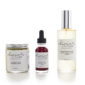 Olivia Heritage Bright & Clear Bundle - Turmeric Mask, Hibiscus Serum, AHA Toner for Radiant, Even Complexion