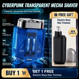 【Limited Gift】Transparent Mecha Shaver – Dual Blades, Waterproof, USB-C Fast Charge, Portable Shaver