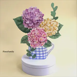 G14-3D Pop-Up Greeting Card:Hydrangeas in Vase |Floral Design |Perfect for Birthdays, Mother's day, Anniversaries, Valentine's day and More! popup card