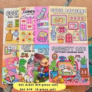 Cute Theme Coloring Book Set, Stress Relief Coloring Books, Art Supplies for Kids, Ideal for Daily Drawing, Travel Entertainment, Bedtime Activities, Coloring Gift Book