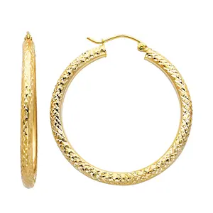 Women's 14 Karat Yellow Gold 40mm Round Diamond Finish Large Oversized Hoop Earrings, Gold Diamond Earrings