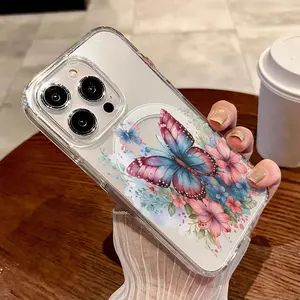 This rainbow butterfly case features a drop-proof and non-slip design, supports MagSafe charging, and is compatible with iPhone 17, 16, 15, 14, 13, 12, 11, XS, X, and other Samsung models. It makes a great gift for friends or family.