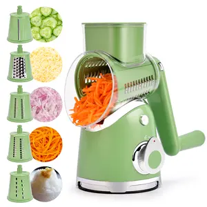 SUSTEAS Stainless Steel Vegetable Chopper Kitchen Supplies, Green Utensil with 6 Replaceable Blades, Strong Suction Cups, Easy-to-Clean, Durable Gadget for Quick Efficient Chopping