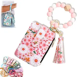 Womens Boho Beaded Wallet Keychain, Wristlet Keychain Card Holder Small Purse Gifts for Women