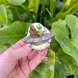 Funny Bigfoot Alien Spaceship Badge Reel: Nurse ID Holder