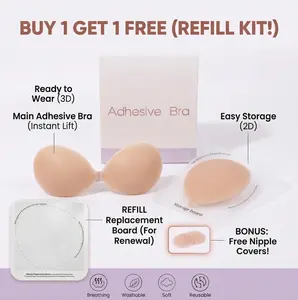 #CL-1 Push-Up Sticky Bra Kit – Waterproof & Sweat-proof Bikini Bra. Washable, Reusable & Portable Travel Essential (+ FREE Refill Pads & Storage Board!)