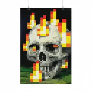 Retro Pixel Skull Flame Wall Art 8 Bit Game Style Canvas Poster Dark Aesthetic Gamer Room Decor Cool Wall Art for Bedroom Living Room Bathroom Decor Neon Fire Skull Artwork Vintage Arcade Style Wall Hanging Unique Gift Idea for Gamers Teens Boys door