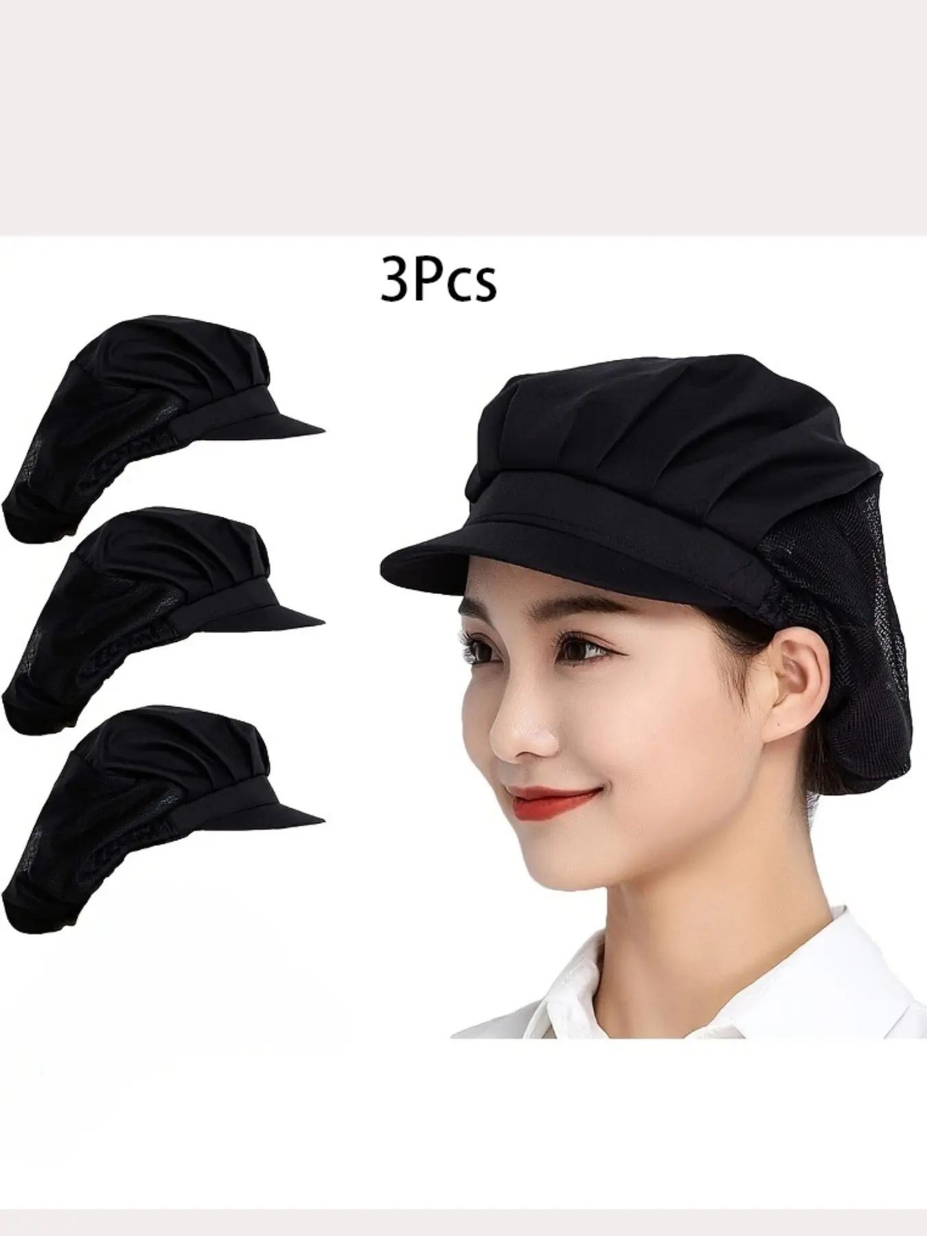 3-Pack Chef Hats Workshop Mesh Caps, Adult Polyester Hair Nets, Braided Buckle Straps, Hand Wash Only, Durable & Comfortable Design, Stylish Hat, Fashion Hats, Casual Trendy Hat, Fashionable Hats