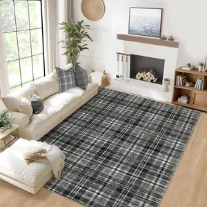 Modern Plaid Print Carpet Low Pile Non Slip Rug Washable Area Carpet Soft Non Shedding Rug for Bedroom Office Hallway Farmhouse Runner Carpets