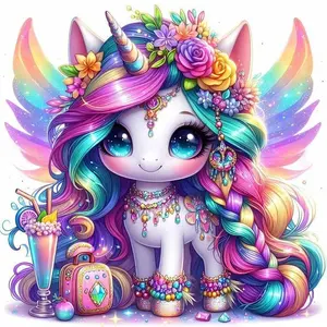 5D DIY Full Drill Round Diamond Paint - Diamond Art Kit Unicorn, Colorful Wings, Rainbow Mosaic, Canvas - DIY Decorative Painting, Home Wall Decor, Suitable for Halloween and Christmas, Birthday and Anniversary Gifts