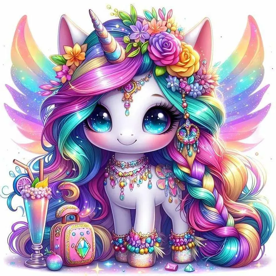 5D DIY Full Drill Round Diamond Painting Kit - Diamond Art Painting Set Unicorn, Colorful Wings, Rainbow Mosaic, Canvas - DIY Decorative Painting, Home Wall Decor, Suitable for Halloween and Christmas, Birthday and Anniversary Gifts