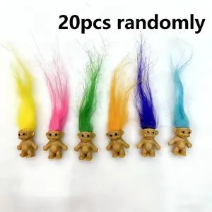 20pcs Random Troll Dolls Mini Long Hair Clown Toys, Creative Plastic Twist Eggs, Single Color Hair Dolls, Fun Small Toys for Kids, Miniature Set, Random Surprise Set
