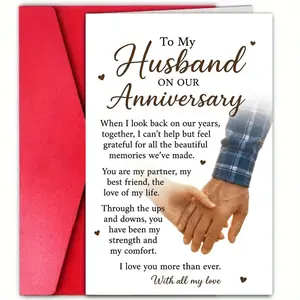 1pc Romantic Wedding Anniversary Card With Envelope For Husband, Heartfelt Message Inside, Quality Paper Material, Love Appreciation, Sentimental Greeting, Sentimental Buyers, Husband Anniversary Gift From Wife
