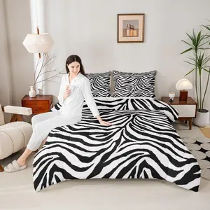Zebra Skin Bedding Set,Africa Wildlife Comforter,Tiger Stripes Animal Theme Home Decor Duvet,Black and White Duvet/Quilt Set