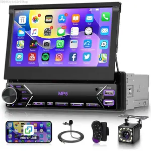 Flip Out Car Stereo Bluetooth 7 Inch Retractable Touch Screen Car Radio 1 Din Mirror Car Audio Receiver Multimedia Player with Backup CameraDD18StyleGirlShop