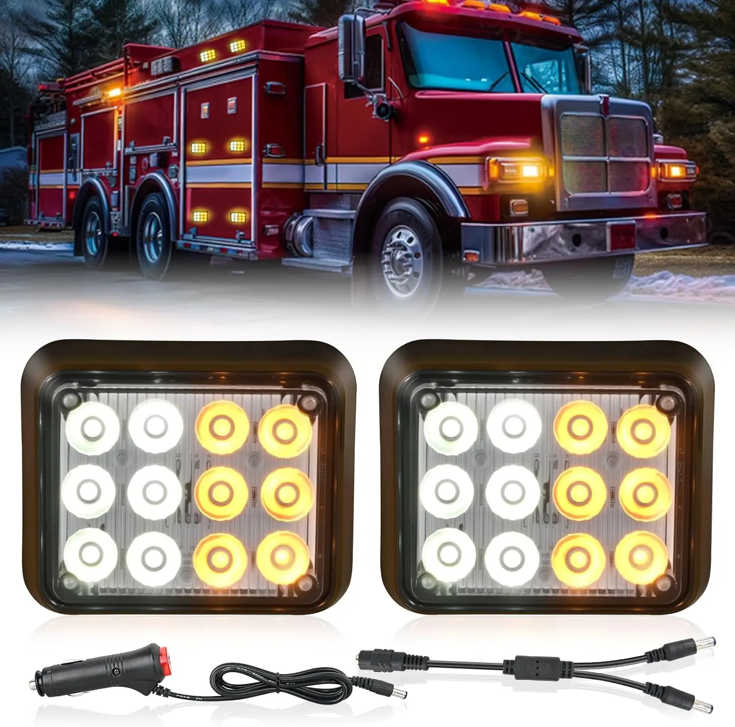 Nilight 2PCS 12-LED Strobe Car Lights - 12-24V DC Magnetic Wireless Rechargeable Portable, Amber & White, 3 Strong Magnets, Surface Mount for Trucks, Magnetic Wireless Trailer Bars & Work Lights