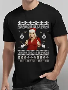 Unisex Jenni Rivera T-Shirt, Queen Band Tribute Ugly Sweater, Christmas Lyrics Print, Casual Fitted Short Sleeve Top