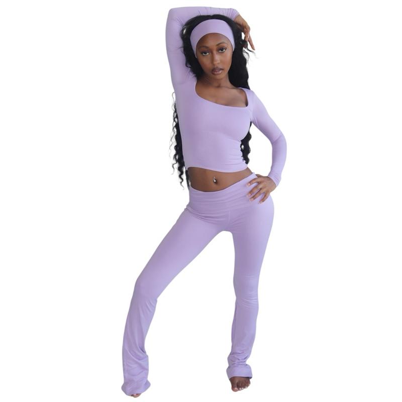 Regular 5’8 & Under Lilac Lounge Set with Headband - Purple Top and Pants for Relaxation